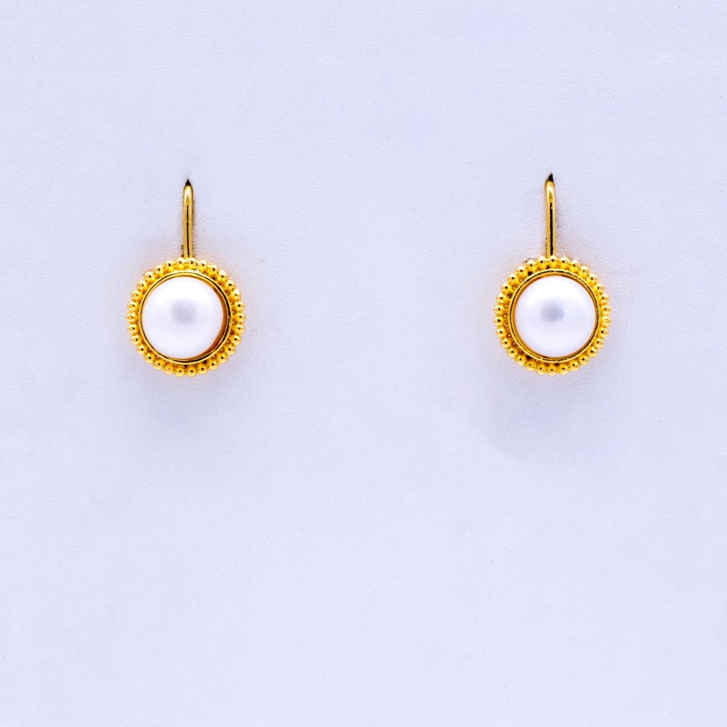 Hanging Pearl and Zircon Gold Plated Silver Ear Studs