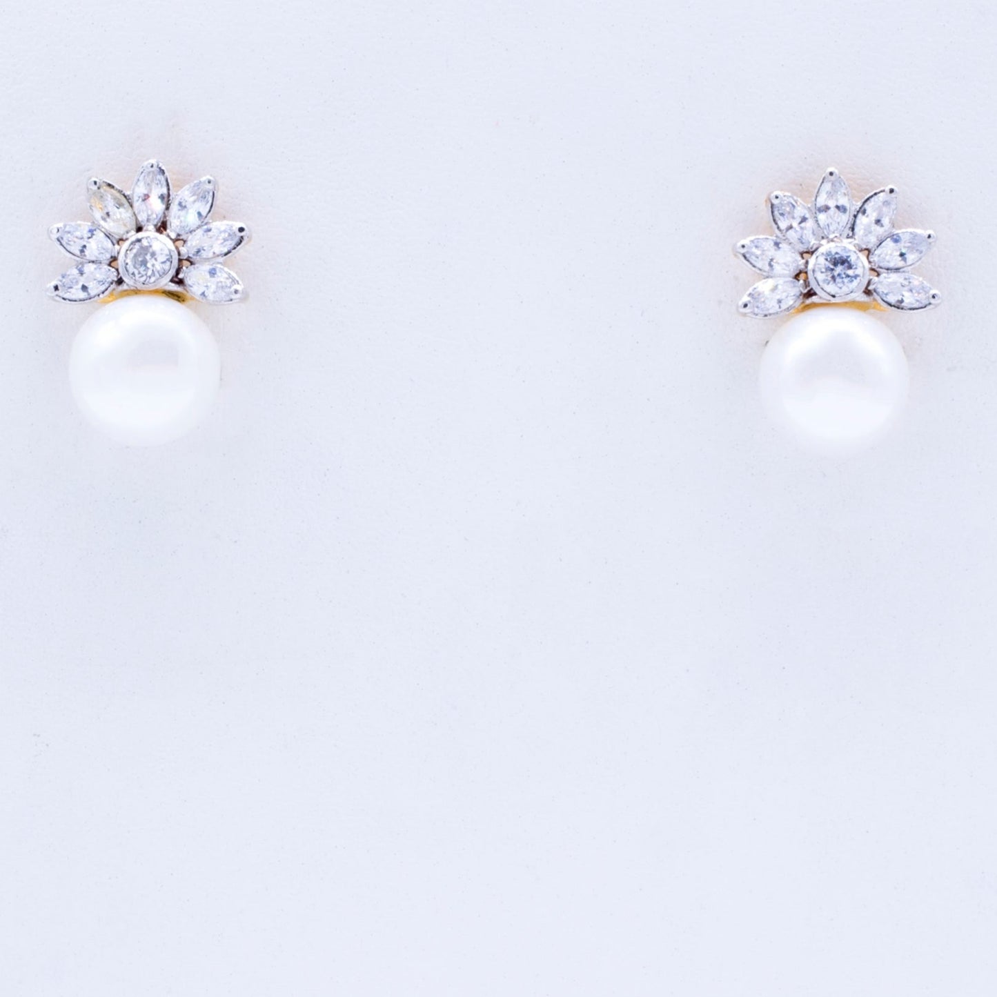 Pearl and zircon Gold Plated Silver Ear studs