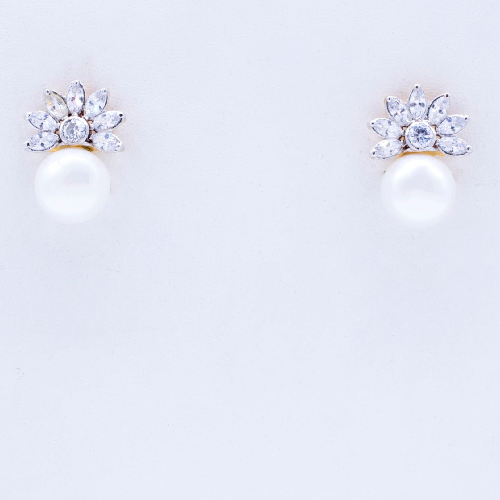 Pearl and zircon Gold Plated Silver Ear studs