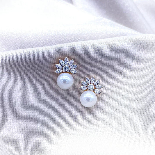 Pearl and zircon Gold Plated Silver Ear studs